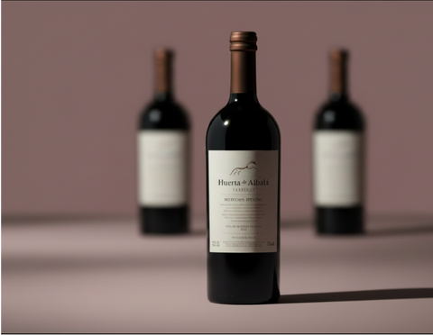 Huerta de Albalá wine bottle with original background