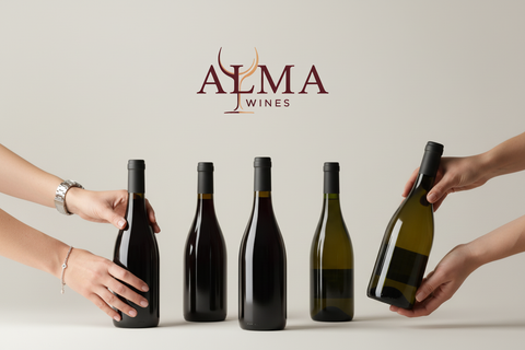 ALMA WINES bottles with hands